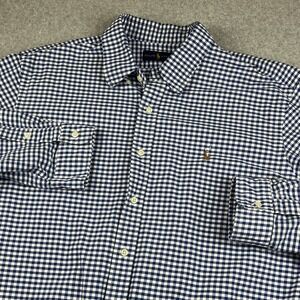 Polo Ralph Lauren Shirt Mens 2XL Blue Gingham Plaid Oxford Cloth Flesh Pony Logo